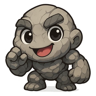 Tiny from Dota 2 in a cute chibi-style cartoon redesign, round proportions, big eyes, playful expression sticker