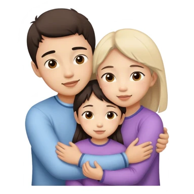 A boy and girl hugging and a little girl (daughter), asian faces sticker