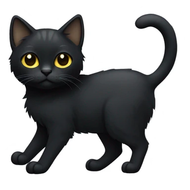 Full-body of a petite, solid black-furred cat with light yellow eyes, short fur, and small pointed ear tufts that blend into the black fur on the tips of its ears sticker
