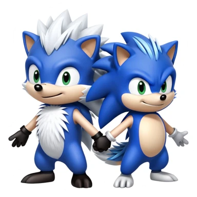 Blue Sonic the hedgehog, black Shadow the hedgehog, and small baby Silver the hedgehog holding hands together in a row sticker