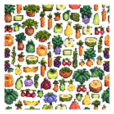 vibrant colored pixel art of organic fruits and vegetables sticker