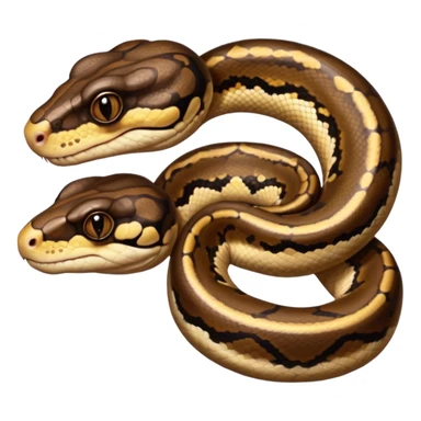 A photo-realistic digital illustration of a Ball Python, large headshot portrait. The snake has a short, rounded snout, smooth contours, and a calm, curious expression. Its head is warm brown with bold, irregular dark markings, including the signature “alien-head” pattern.  sticker