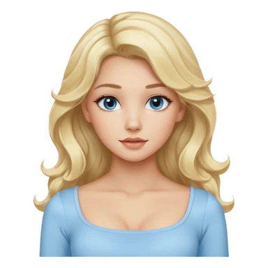 pretty girl blonde wavy long hair makeup light baby blue skin tight square neckline long sleeve top sticker