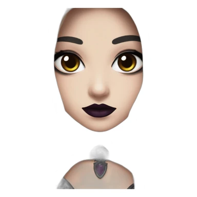 an emote of a gothic girl with brown long hair, black eyeliner and a dark plum lipstick for twitch sticker