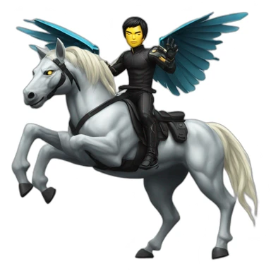 Bruce Lee riding cyberpunk winged mech horse sticker