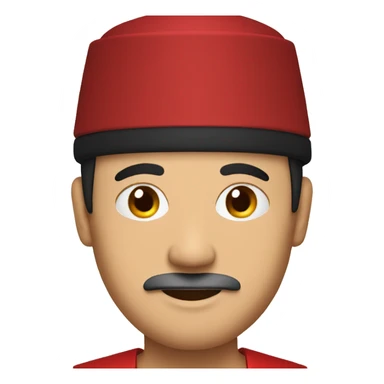 man wearing red fez with a black tassel sticker