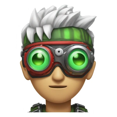Asian Male cyborg with thin red Mohawk and green steampunk goggles sticker