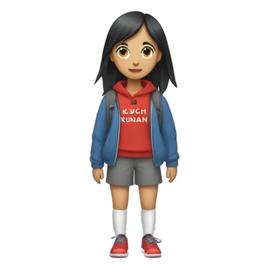 Penelope (a girl who had black hair in a short ponytail, wears a gray hoodie with red text that reads "KUCHI KUKAN" in it with a graphic on the bottom of the text, black shorts, gray socks, red shoes, & carries her blue backpack) sticker
