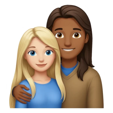 blonde hair blue eyes woman embracing a taller man who has brown skin and dark hair more like the first one make the man taller and the woman have long hair and both smiling sticker