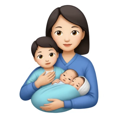 A Chinese mother (around 40) with her newborn and her 60-year-old mother. sticker