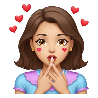 Light skin brunette with light brown eyes blowing a kiss with little hearts coming from her mouth  sticker