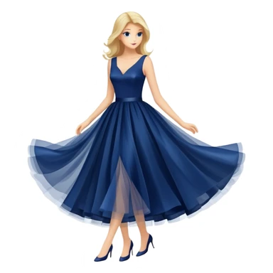 Navy blue dress with tulle skirt, isolated sticker