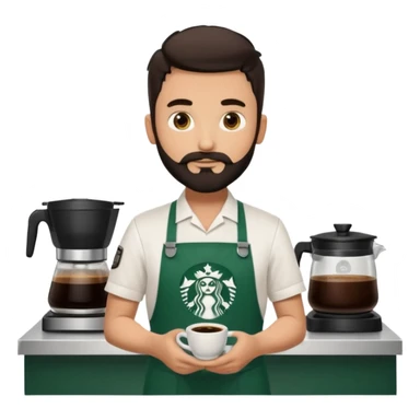 A Starbucks Barista with Black Coffee Master Apron. White Boy has trimmed Beard Black sticker