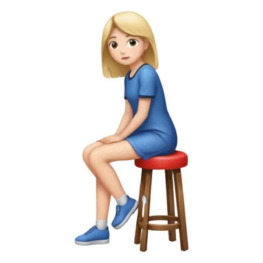 a girl is sitting on a stool seeing whole body toward left side sticker