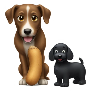 a smiling peanut standing near a black dog  sticker