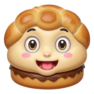 Funny cartoon mini  chochklet pastry, slightly messy and squished, big round eyes, wide open mouth, playful surprised expression, text above: "ПАСТИЧКА", chibi style, Twitch emoji style, transparent background, colorful

 sticker