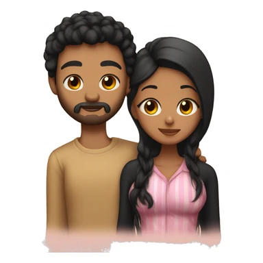 Medium skinned toned short bearded man with black hair kissing medium skin toned girl with black long hair wearing pajamas sticker