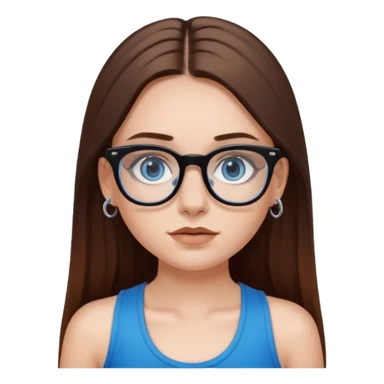 White girl with long straight brown hair and blue eyes wearing plastic frame glasses that go from black to clear ombré from top to bottom. Stud nose piercing on right side of nose and a septum piercing (the ring on bottom of nose). Wearing black tank top. sticker