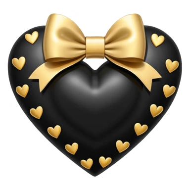 glossy stitched black heart with a gold bow and heart pattern on the bow sticker