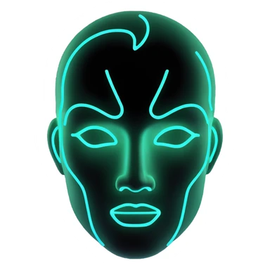 Minimalist futuristic AI avatar — clean glowing outline of a humanoid face, half-abstract with light reflections. sticker