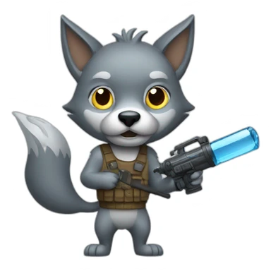 wolf holding a water weapon in his hand sticker