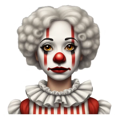Sad Old fashioned girl clown in fluffy collar with clown makeup in a white and red striped clown outfit  sticker