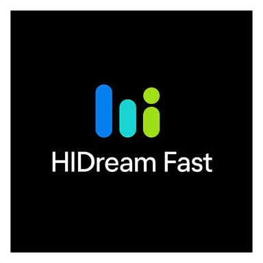 create high dream logo like this with text "HIDream Fast", black background  sticker