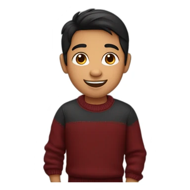 smiling and pointing north indian kid with chubby cheeks black hair wearing a dark red sweater sticker