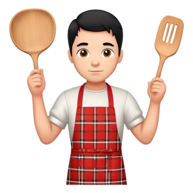 big boy with black hair all up, wearing a red and white plaid apron sticker