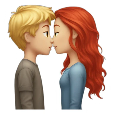 Blond hair Boy and Red hair girl kiss sticker