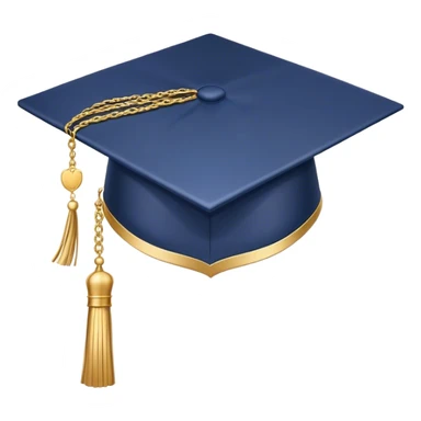 A dark navy-blue graduation cap (mortarboard) with a golden scale of justice symbol in the center, representing law and jurisprudence. The cap has a clean, structured design with a flat, square top. A golden tassel hangs from one side, slightly curved as if swaying. The overall design is sleek, modern, and minimalistic, with smooth lines and soft shading. The background is plain white to keep the focus on the cap and its symbolic meaning sticker