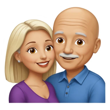 Older Bald Hispanic man kissing white dark blonde woman sticker