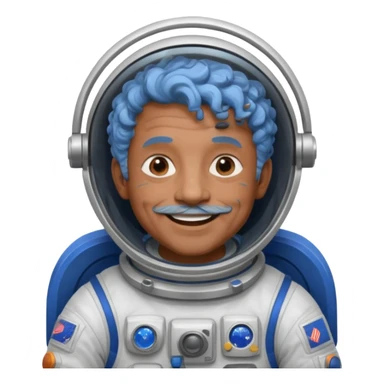 old man, brown skin astronaut with curly blue hair, smile sticker