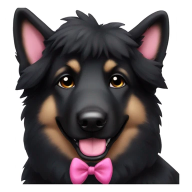 Cute black German shepherd dog with all black fur and with pink bow on her head sticker