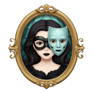 Spooky killer on mask on fancy mirror behind woman sticker