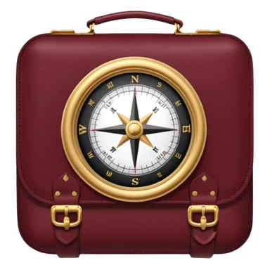 burgundy travel item and  a gold compass in the lower right corner of the emoji in front of travel item sticker