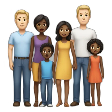 a family consisting of one white man and one ebony woman with 2 kids sticker