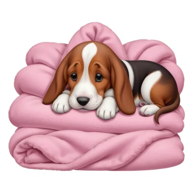 A baby basset hound sleeping on a baby pink blanket  sticker