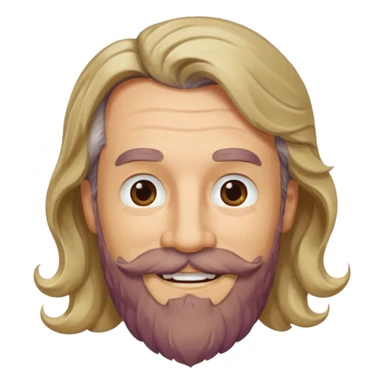 MID AGE MAN WITH LONG BLOND, GREY & bROWN WAVY HAIR; AND BROWN & GREY MOUSTACH AND BEARD, SMILE sticker