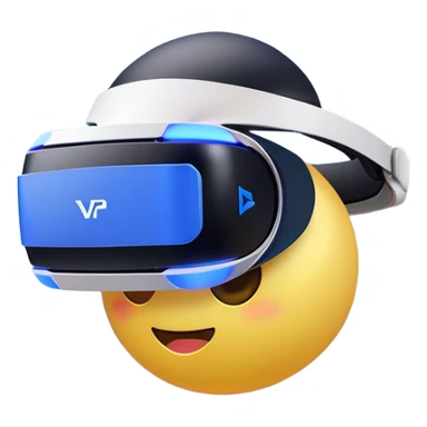 Clash of Clans aesthetic: Cinematic Playful PlayStation VR Headset Portrait Emoji, rendered in a 3D vector-style similar to standard emojis with minimal shading and bold, simplified shapes. A compact, distinct form with signature details, softly glowing with a cutting-edge console technology charm. Simplified yet unmistakably iconic, highly detailed and consistent, glowing with a soft radiance and high shine. Stylized with a touch of technological advancement and a soft glowing outline, capturing the essence of a beloved gaming relic with a friendly, playful manner! sticker