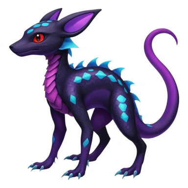 Gothic Black red purple Scaley Exotic Salandit-Umbreon-Suicune-Fakémon-hybrid-creature (full body), 4 legs sticker