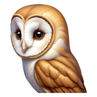 Cinematic Deep Thought Barn Owl Portrait Emoji, Head held high with a serene, contemplative gaze, showcasing its beautifully patterned plumage of white and brown, with eyes deeply focused as if pondering ancient secrets, Simplified yet majestically refined features, highly detailed, glowing with a soft, introspective light, high shine, poised and pensive, stylized with an air of profound wisdom, capturing the essence of an owl immersed in deep thought, so thoughtful it feels like it could silently whisper timeless wisdom from beyond the screen! sticker