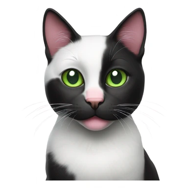 Black and white cat with green eyes and pink nose sticker