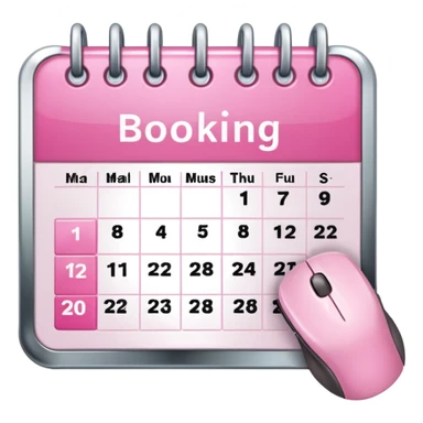 online booking icon -- calendar (pink) + mouse pointer sticker