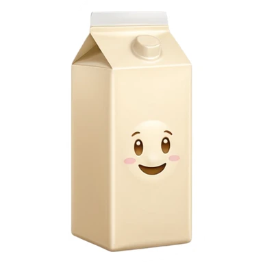 soy milk slim carton or bottle, white or beige, minimal modern style, neutral cap or spout, small soy bean or leaf illustration, no branding or text, smooth creamy liquid, no glass, cereal, or background, no faces, clean 3D, soft shadows, transparent background, emoji scale sticker