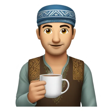 Uzbek man with doppi on his head and tea in his hand sticker