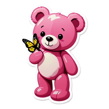 Pink teddy bear holding butterfly  sticker