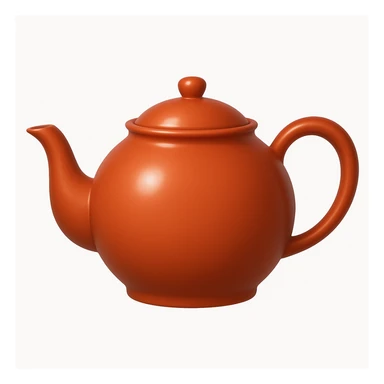 Create a teapot similar to the reference image but without a face, just the teapot itself. Make it a little shiny with a subtle highlight on the lid and a moderate red color #c05734 in an emoji style. sticker