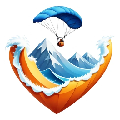 A bold emblem featuring a combination of symbols representing various extreme sports, like a mountain peak, a parachute, and a wave. The design is dynamic and sharp, capturing the thrill and adventure of extreme sports, with a strong, energetic vibe. sticker