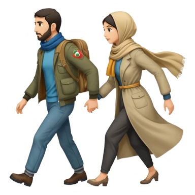 
Iranians fleeing war, full length, in profile, man and woman sticker